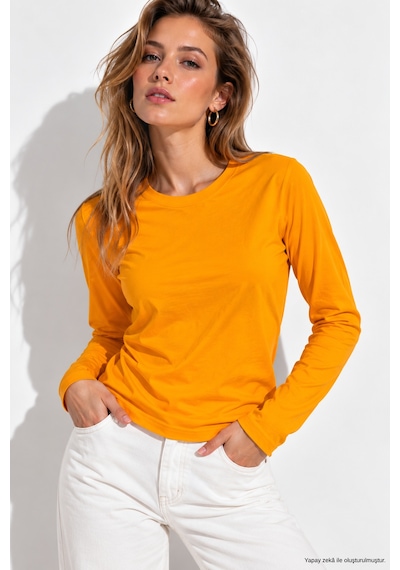 Wild Bee Kadın Oranj Bisiklet Yaka Uzun Kollu Bluz