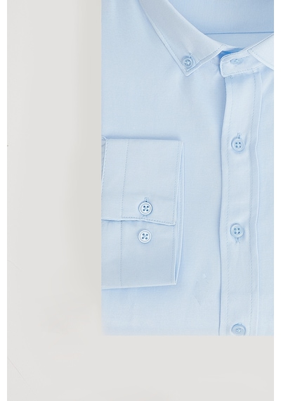 Tudors Erkek Slim Fit Dar Kesim Pamuklu Kolay Ütü Mavi Düğmeli Yaka Gömlek-31590 Mavi