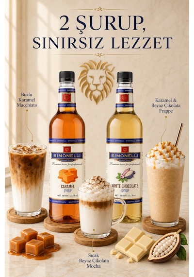 Simonelli Karamel + Beyaz Çikolata Aromalı Kahve ve Kokteyl Şurubu Seti 2 x 700 ML