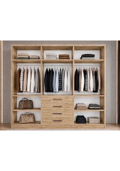 Asel Tamamı Mdf 6 Kapaklı Gardırop Dolap Çam 240 Cm