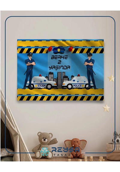 Polis Temalı Doğum Günü Afişi 100x150 Cm