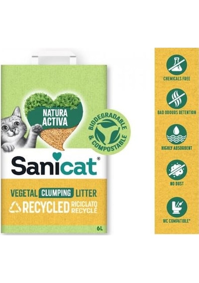 Sanicat Vegetal Clumping Litter Topaklaşan Organik Bentonit Kedi Kumu 10 L