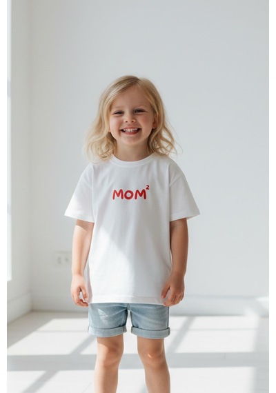 Monila Unisex Çocuk Pamuklu Bisiklet Yaka Baskılı T-shirt Kırmızı - Beyaz