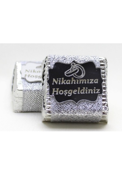 Dark Brown Nikahımıza Hoşgeldiniz Çikolatası Gümüş Sargılı Dolgulu  48 Adet