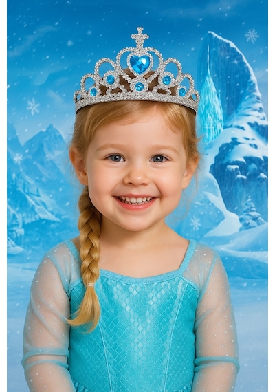 Frozen Elsa Tacı Mavi Kalpli Taşlı Prenses Kostüm Tacı Karlar Ülkesi Kız Çocuk Aksesuarı
