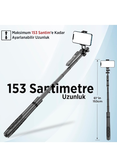 Juo Jst40 Alüminyum Tripod Monopod Selfie Çubuğu Kumandalı Android Apple Uyumlu iPhone  Gopro