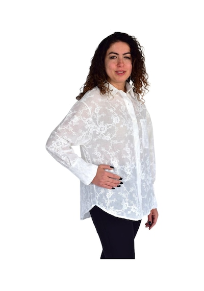 Kadın Yazlık Otantik Çiçekli Gömlek Bgl-st04249 Ekru