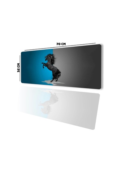 Sonictouch Şahlanan Ahal Teke Mavi Gri Gamer Oyuncu Dikişsiz Sıvı Geçirmez Klavye Mouse Pad 32x70cm Mousepad