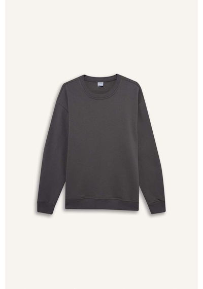 DeFacto Oversize Geniş Kalıp Bisiklet Yaka Kalın Basic Düz Sweatshirt T5139AZ24AUGR438