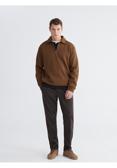 Lcw Vision Kahverengi Polo Yaka Erkek Kalın Sweatshirt