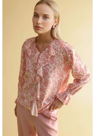 Defacto Desenli Uzun Kollu Bluz G8784ax26smpn111 Pembe-pn111