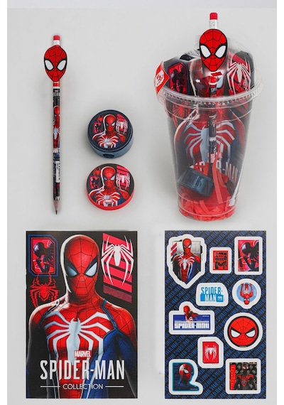X Dekomus Lisanslı Spiderman Hero Force Collection Cup 5 Parça Kırtasiye Seti Sticker, Tüylü Kalem "dekomus Cep Defteri Hediyeli" 124-Pembe