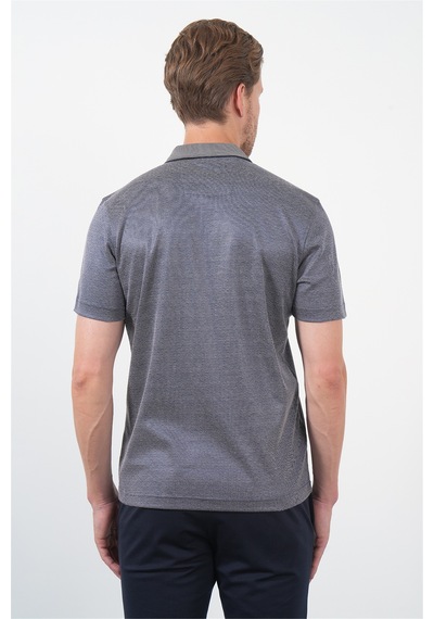 Lacivert-bej Kendinden Desenli Polo Yaka Kısa Kol Cepli Comfort Fit Pamuklu Tişört 1011260152 Lacivert - Bej