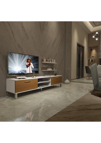 Decoraktiv Eko 4 Slm Dvd Krom Ayaklı Tv Ünitesi Tv Sehpası Beyaz - Ceviz
