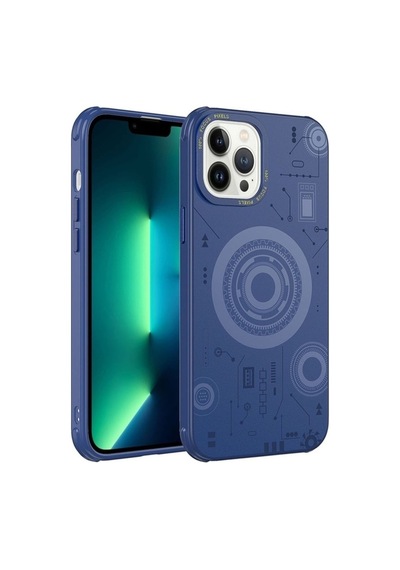 Apple Uyumlu iPhone 13 Pro Max Kılıf Zore Wireless Şarj Özellikli Desenli Hot Kapak Lacivert
