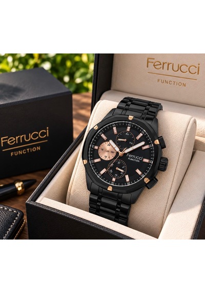 Ferrucci Fc-80349 Fonksiyonları Aktif Siyah Renk Spor Model Çelik Erkek Kol Saati