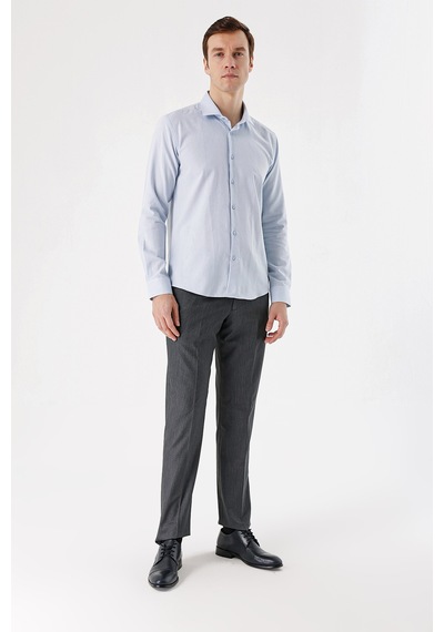 MORVEN  Erkek Mavi Coton Mini Oxford Slim Gömlek Mavi