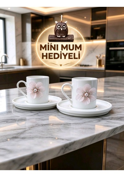 Pembe Çiçek 2'li Porselen Fincan Takımı Açık Pembe