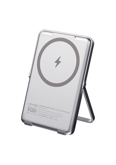 Lenyes PW038D 20W 5000 mAh 15 W Ultra İnce Standlı Wireless Powerbank Gümüş