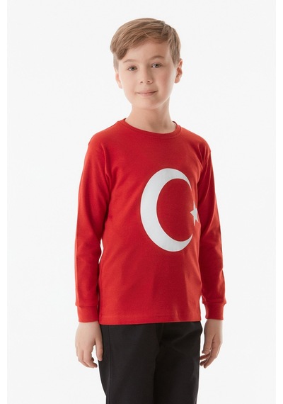 Fullamoda Türk Bayrağı Baskılı Çocuk Sweatshirt - Kırmızı 24MCCK1749207175 Kırmızı