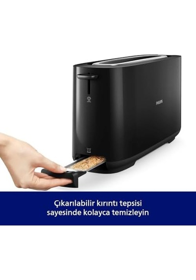 Daily Uzun Yuvalı Ekmek Kızartma Makinesi, Buz Çözme Modu, 8 Kızartma Ayarı, Uzun Yuvalı, Siyah, Hd2590/90