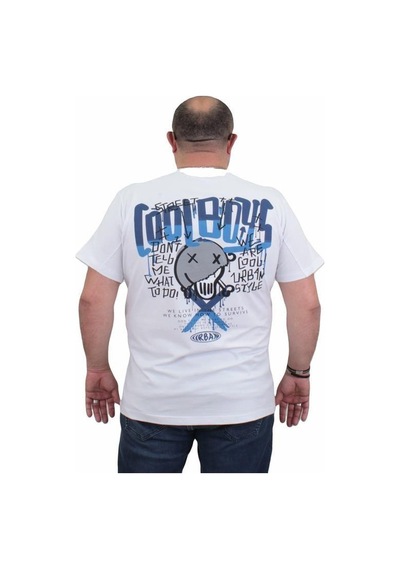 Starbattal Erkek Büyük Beden Sıfır Yaka Tişört Cool Boys 24125 Beyaz-Beyaz