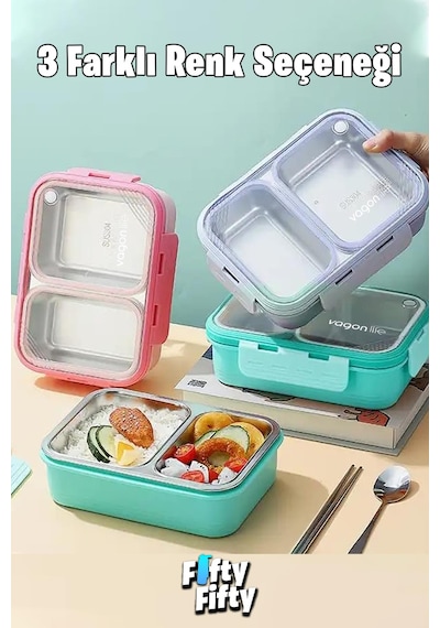 Vagonlife Lunch Box 700 Ml Tek Kat İki Bölmeli Metal Kaşıklı fflbox7096