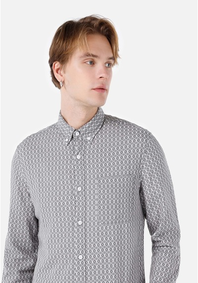 Colin's Colins Slim Fit Shirt Neck Baskılı Erkek Gri Uzun Kol Gömlek Cl1068168 Q1.v1 Gra Gri