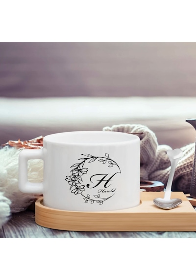 Bk Gift Kişiye Özel Baş Harf İsimli Ahşap Altlıklı Seramik Fincan-2 , Meslek Hediyesi, Yeni İş Hediyesi Kobitmeyen138071 Bk Gift
