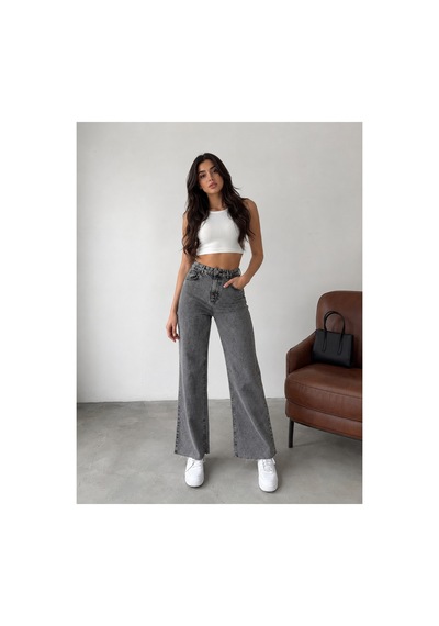 Kene Jeans Kar Siyah Paça Kesik Yüksek Bel Boru Paça Kot/denim Jeans Pantolon Kar Siyah