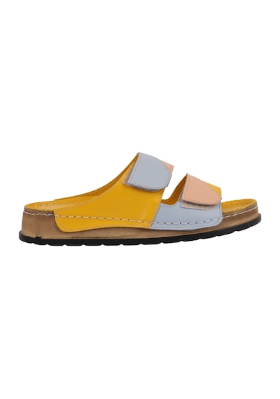 Napa Shoes Hakiki Deri Renkli Bantlı Rahat Taban Günlük Kadın Terlik Napa-305 Sarı
