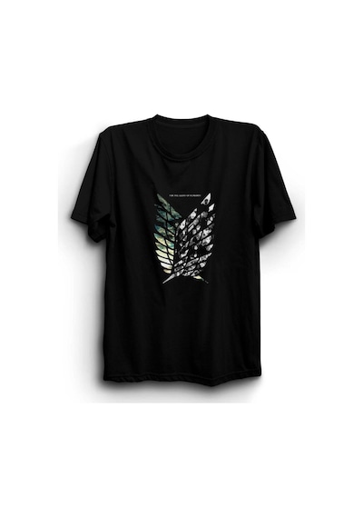Unisex Siyah Attack On Titan Anime Baskılı Tshirt SIYAH