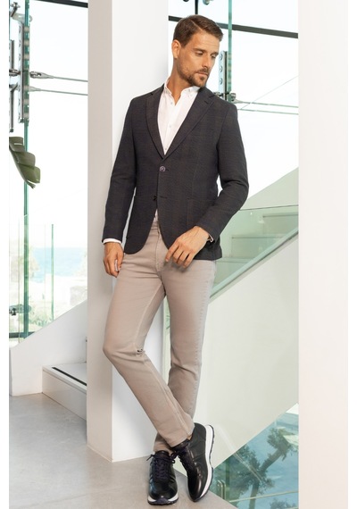Morven Erkek Lacivert Dokuma Slim Fit Mono Yaka Ceket 25ms002011200 Lacivert