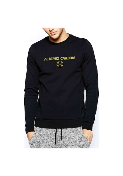 Altered Carbon Logo & Yazi Baskılı Siyah Erkek Örme Sweatshirt