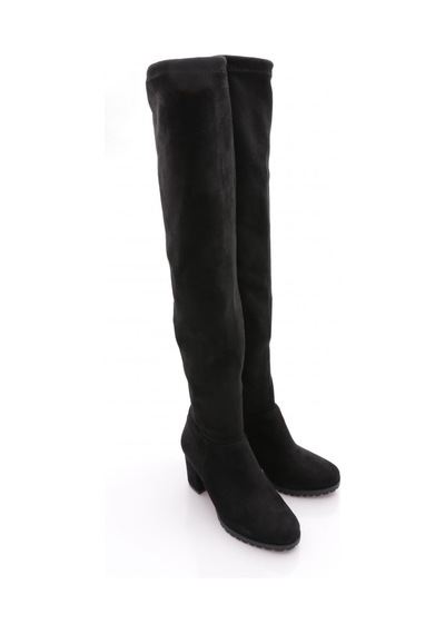 Dgn 5400-22k Kadin Strech Detayli Fermuarli Knee High Topuklu Çizme Siyah Süet