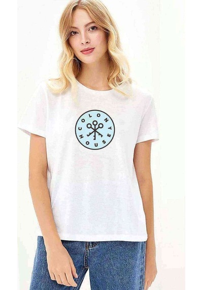 Silhouette Colony House Baskılı Beyaz Kadın Tshirt