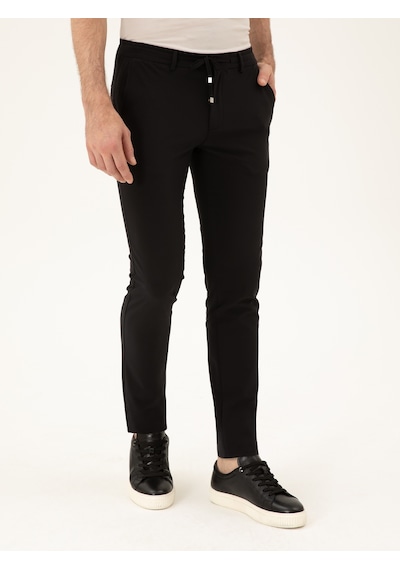 Cacharel Siyah Slim Fit Beli Bağcıklı Pantolon