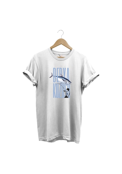 Fishing Balık Avcılığı Palamut Balığı Derya Kuzusu Tasarım Baskılı Regular Fit Bisiklet Yaka T-shirt Beyaz