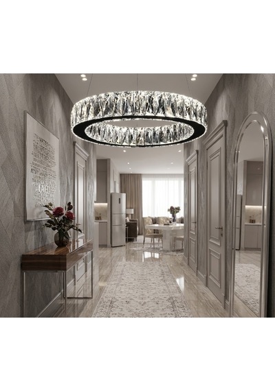Ala Lighting Plaket Kristal Taş İşlemeli Krom Paslanmaz Tekli Led Avize - Kumandalı 3 Renk Krom Ayna