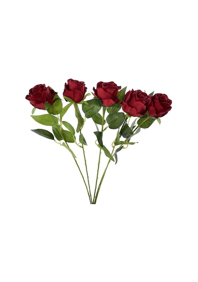 Yapay Çiçek Kırmızı Gül 5 Adet Tek Dal 45 Cm