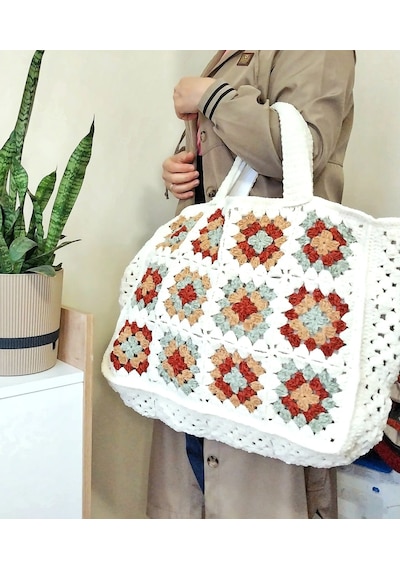 Kemzey Handmade Motifli Büyük Boy Kadife Omuz Çantası , Xxl Kışlık Çantalar Ekru