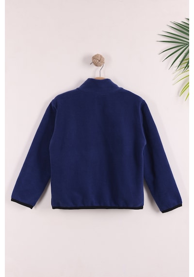 Monox Çocuk Lastik Manşetli Fermuarlı 3 Cepli Unisex Polar Ceket Saks Mavi