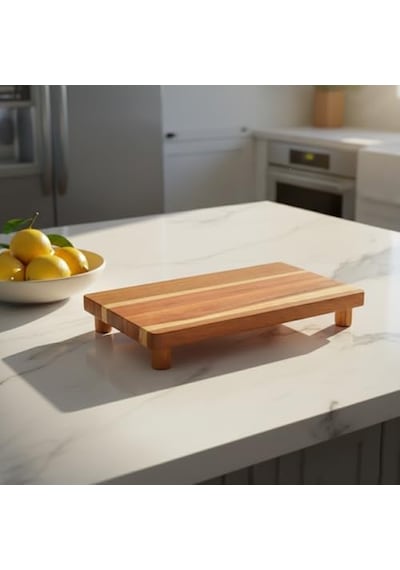 Doğal Akasya Ahşap Ayaklı Sunum Standı Ve Servis Tepsisi 25x18 Cm Dikdörtgen Yükseltici, Banyo Tezgahı, Mutfak Ve Kahve Köşesi Düzenleyici 15cm