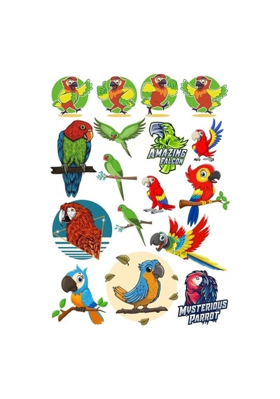 Papağan Sticker Set-2 17 Parça Telefon, Tablet, Defter, Laptop Sticker