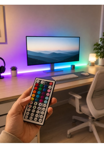 Uzaktan Kumandalı Rgb Şerit Led 5 Metre 12v 5050 Smd Çok Renkli Dekoratif Işık Seti - Lisinya