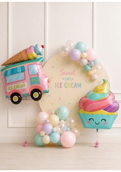 Cupcake Caravan Temalı Balon Seti 42 Parça Karışık Çok Renkli