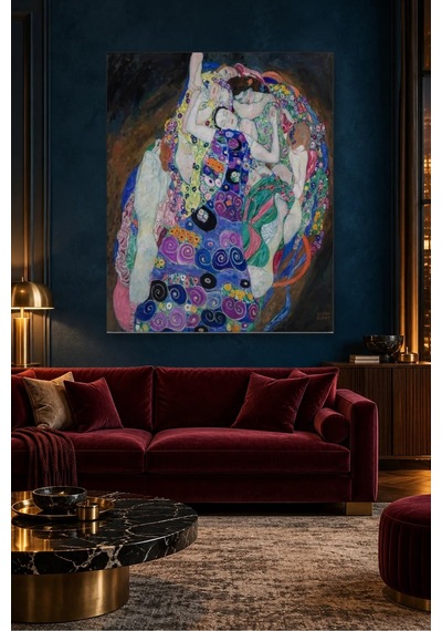 Fida Klimt Genç Kız Renkli Desenli Kadınlar Canvas Tablo Çok Renkli