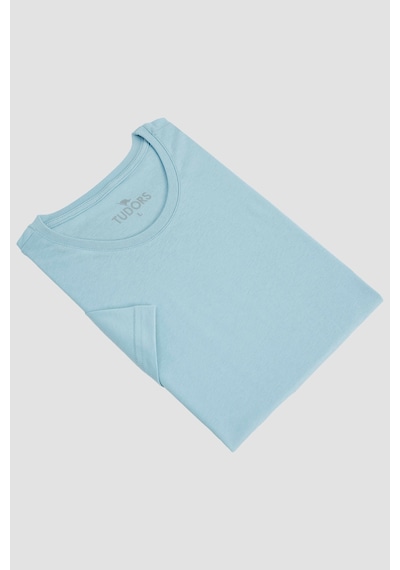 Tudors Erkek Slim Fit Dar Kesim Pamuk Yumuşak Dokulu Basic Açık Mavi Bisiklet Yaka Tişört-31787-mavi Mavi