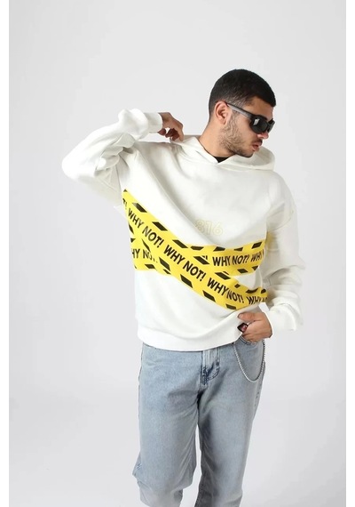 Startmore Why Not Baskılı Beyaz Oversize Unisex Kapüşonlu Beyaz