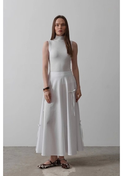 Defymoda Fiyonk Kloş Etek - Beyaz Beyaz